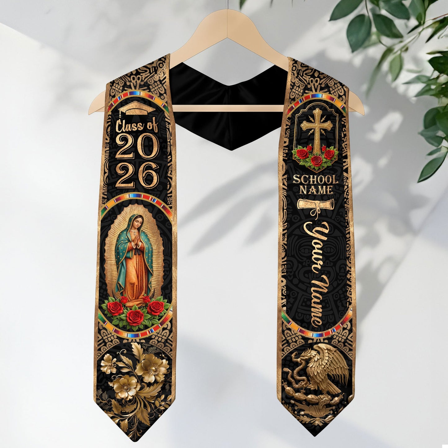 Custom Mexican Graduation Stole 2026 - Our Lady of Guadalupe & Eagle Heritage Sash