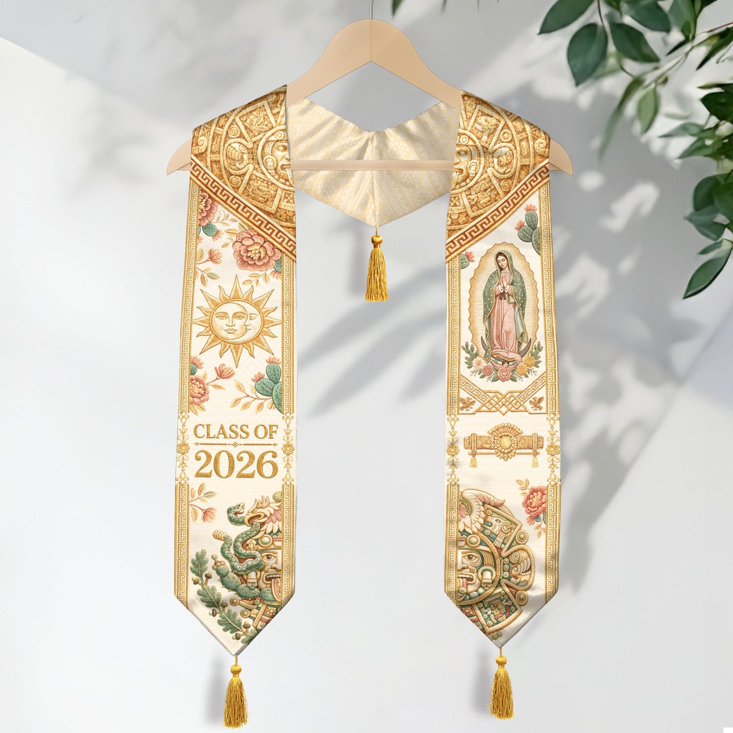 Mexico Graduation Stole Class of 2026 Sun Moon Virgin Guadalupe Floral Tassel Sash