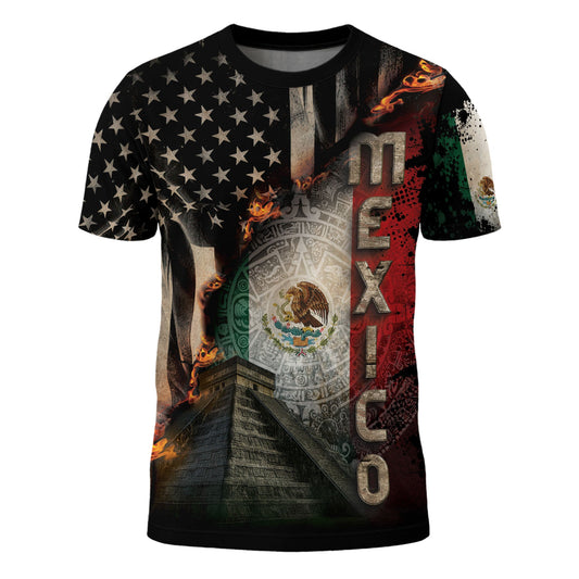 Mexico USA Flag Pyramid Heritage Pride Warrior Spirit Shirt