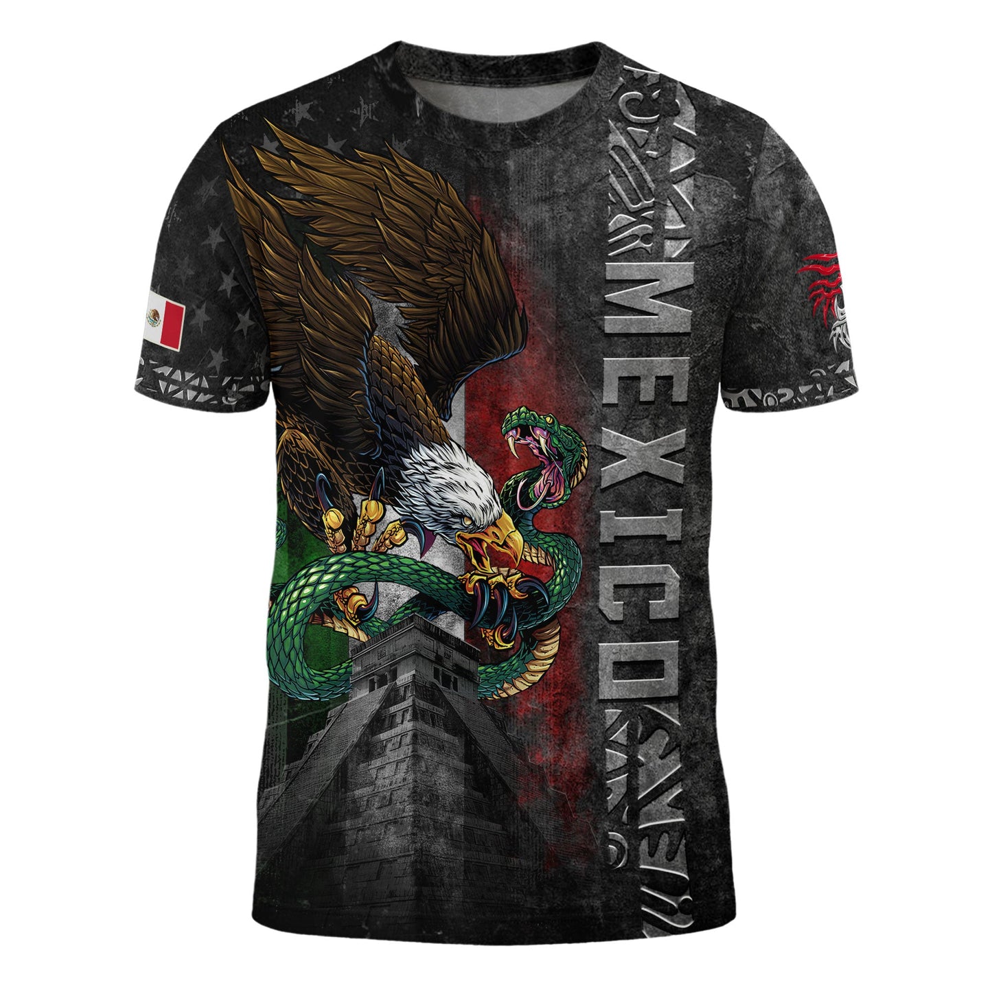 Mexico Flag Eagle Serpent Aztec Pyramid Heritage Pride Grunge Warrior Shirt