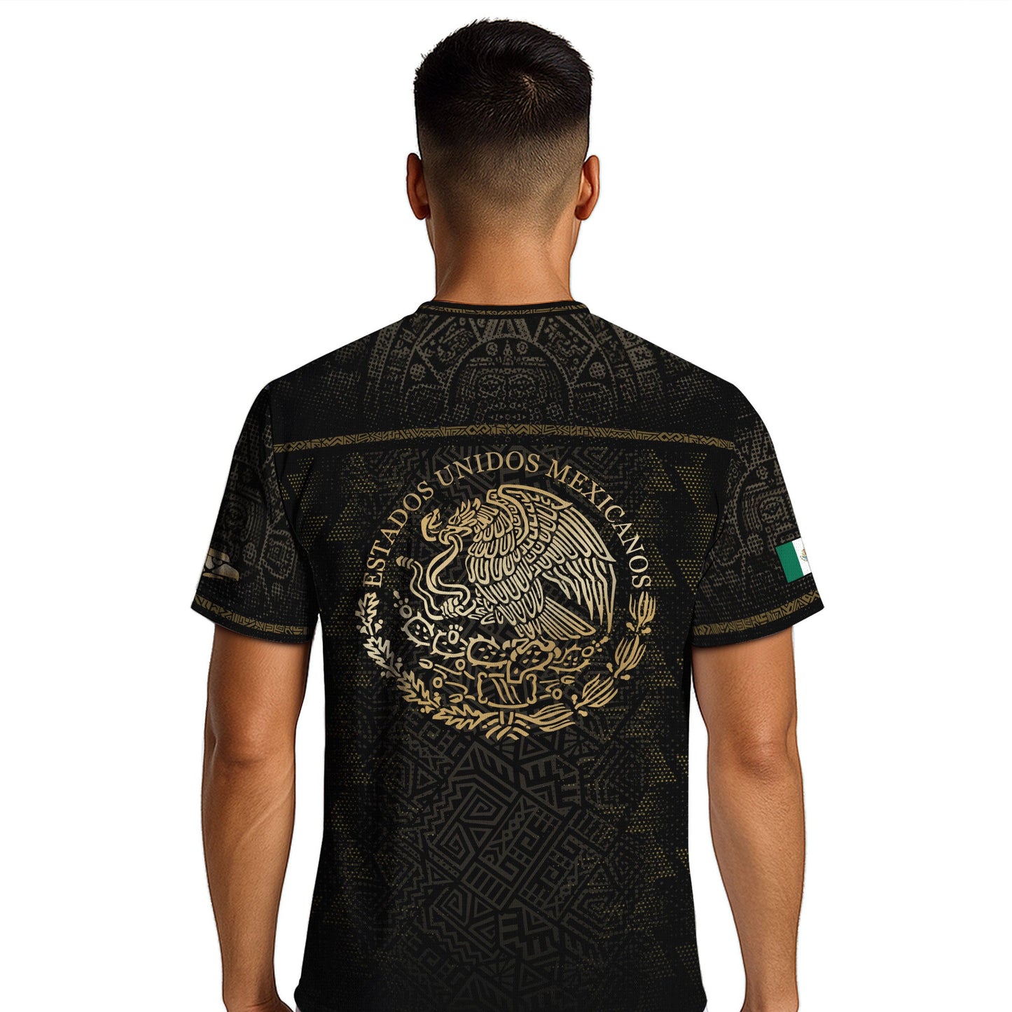 Mexico Soccer Jersey Black Gold Eagle & Snake Aztec Design