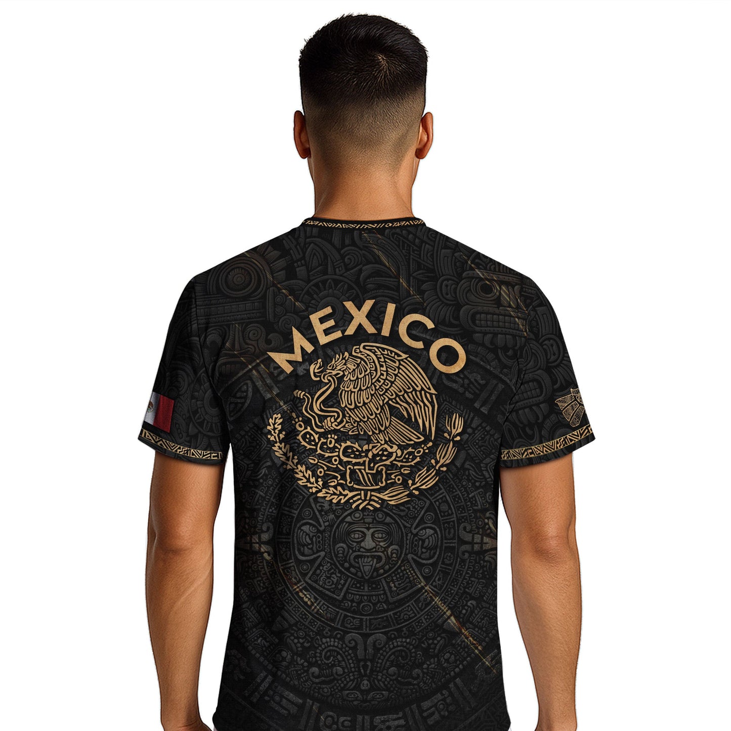 Mexico Black Gold Aztec Calendar Eagle Heritage National Football Soccer Jersey