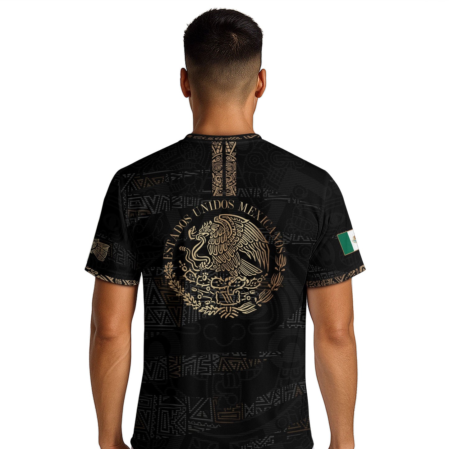 Mexico Black Gold Aztec Heritage Soccer Jersey with Eagle Crest Design
