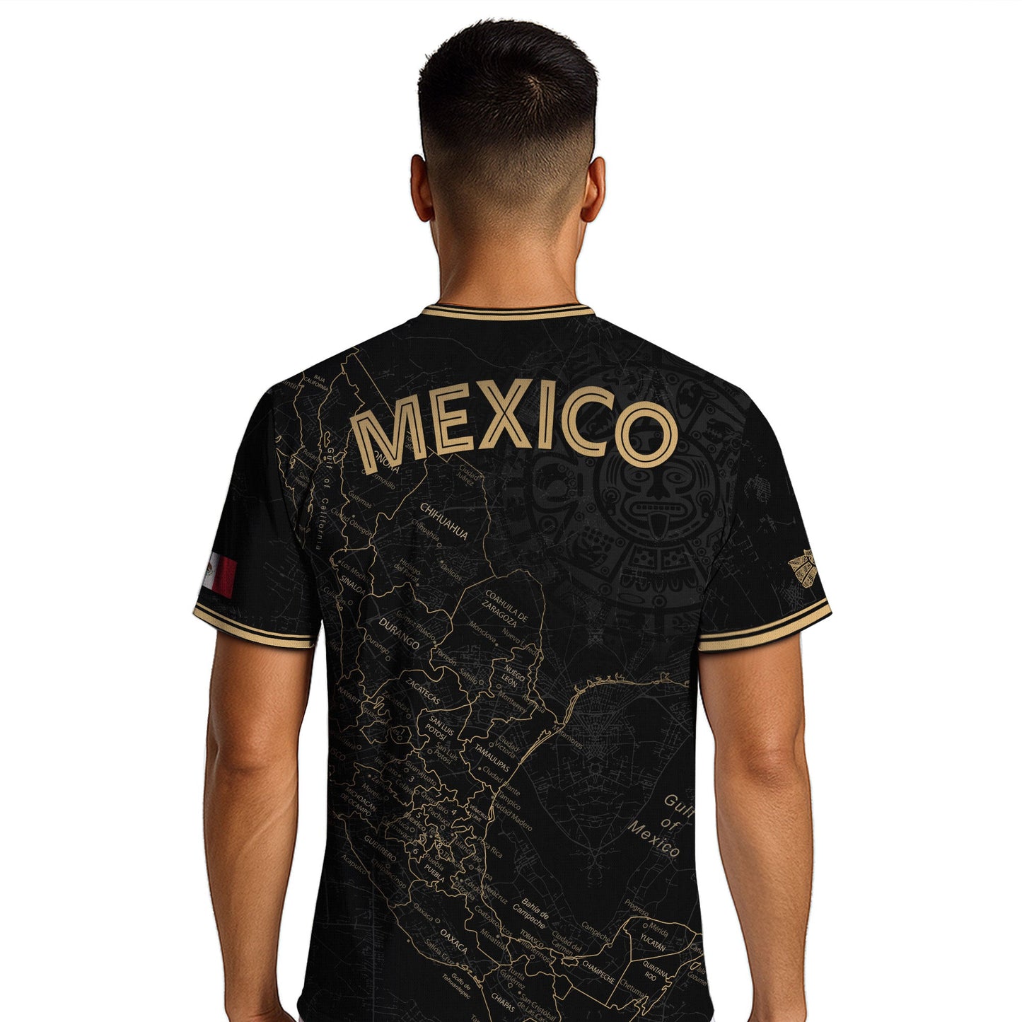 Mexico Black Heritage Map Soccer Jersey with Golden Aztec Accents