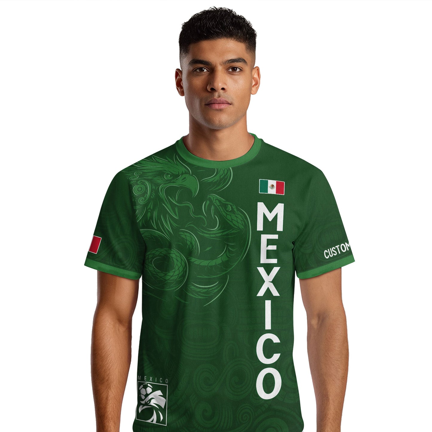 Custom Soccer Jersey Mexico Green Aztec Eagle Serpent Design
