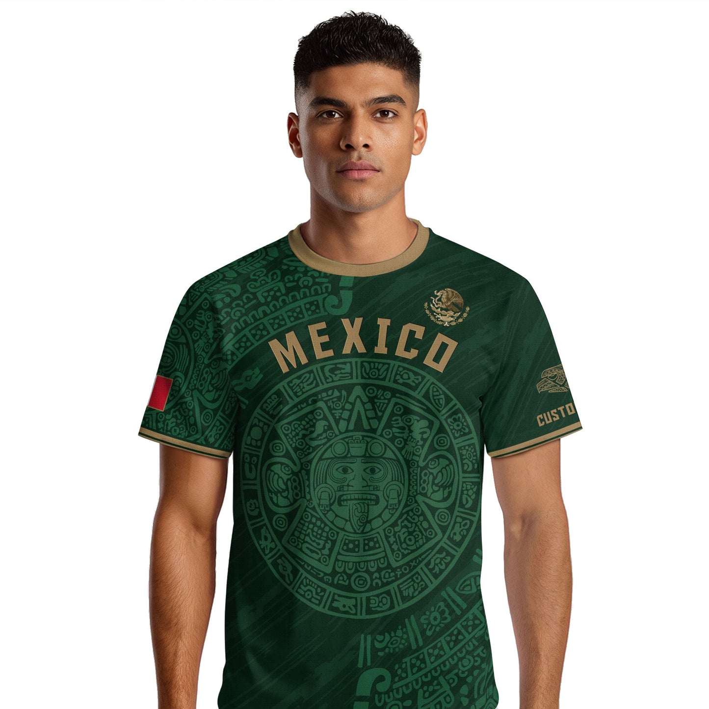 Custom Mexico Soccer Jersey Aztec Calendar Green Edition