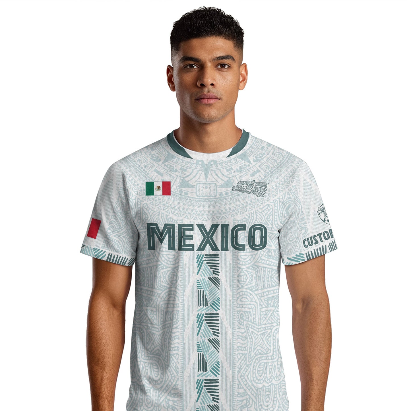 Custom Mexico White Aztec Calendar Design Soccer Jersey
