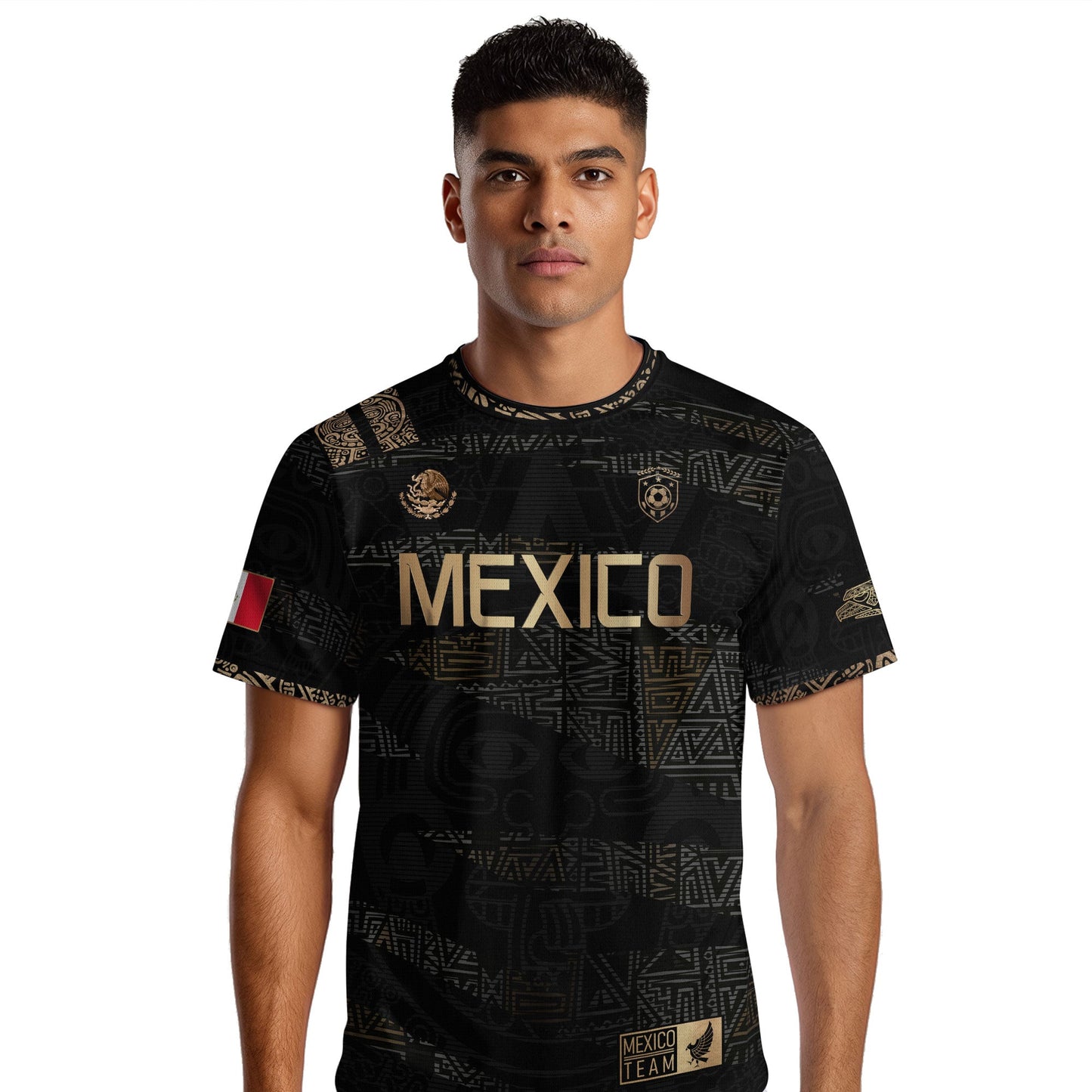 Mexico Black Gold Aztec Heritage Soccer Jersey with Eagle Crest Design Bundle