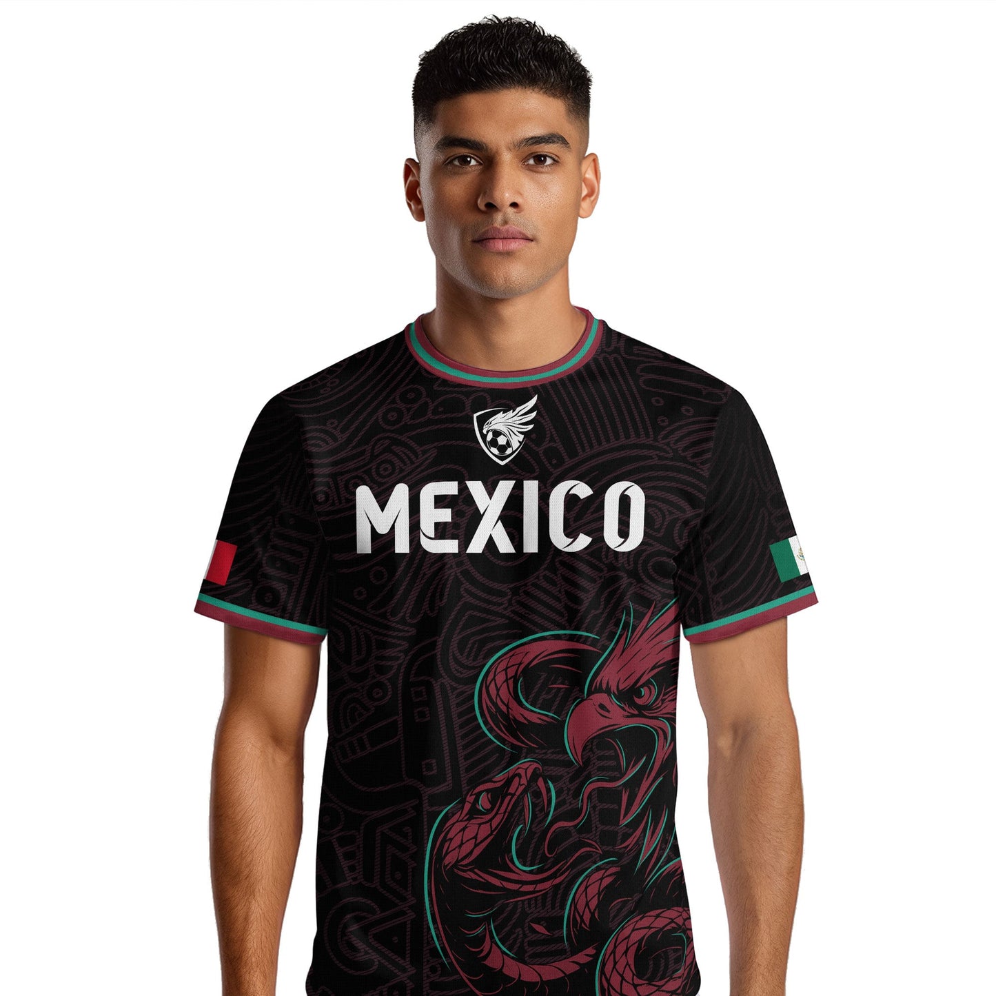 Mexico Black Red Aztec Eagle And Serpent Soccer Jersey