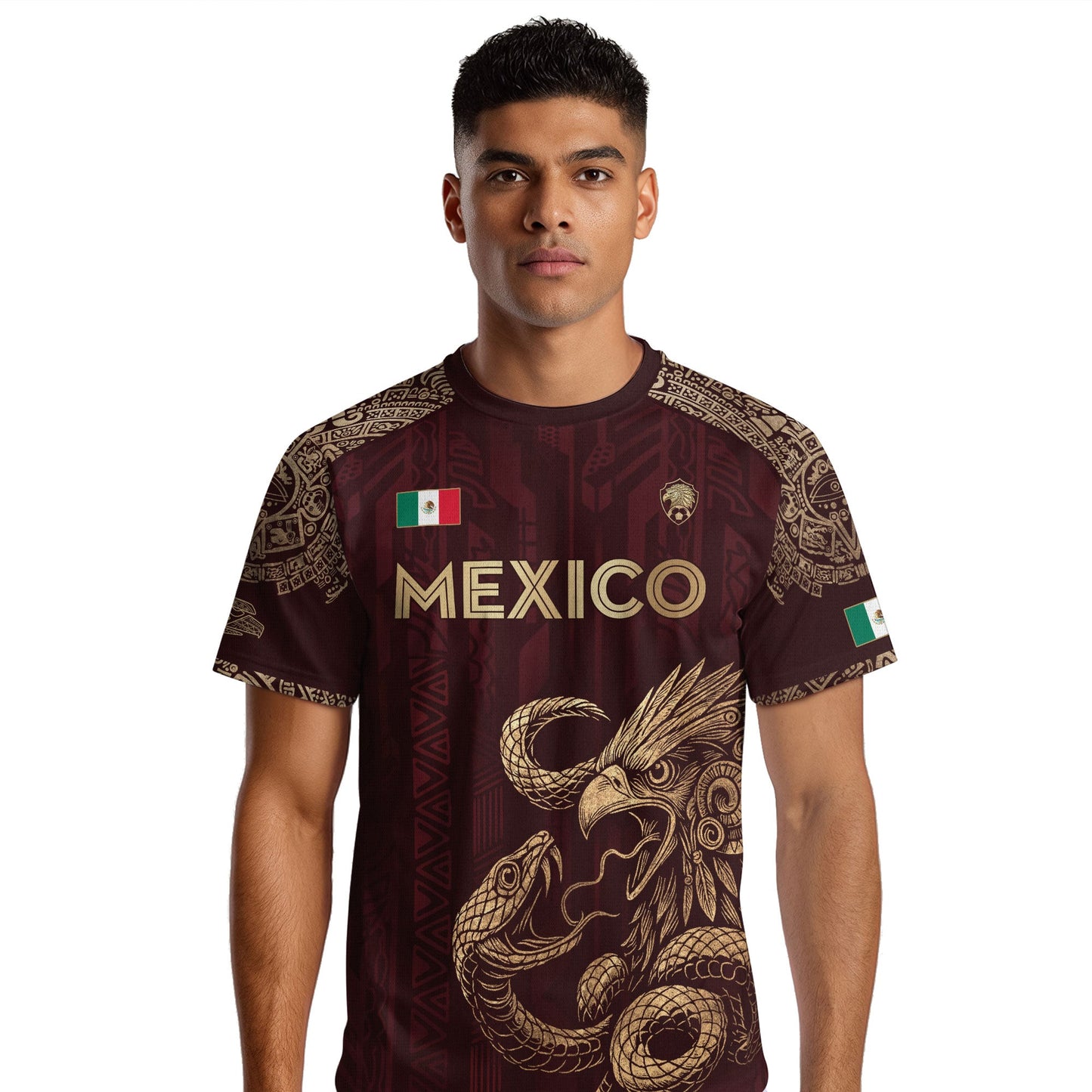 Mexico Red Gold Eagle And Serpent Heritage Soccer Jersey Bundle