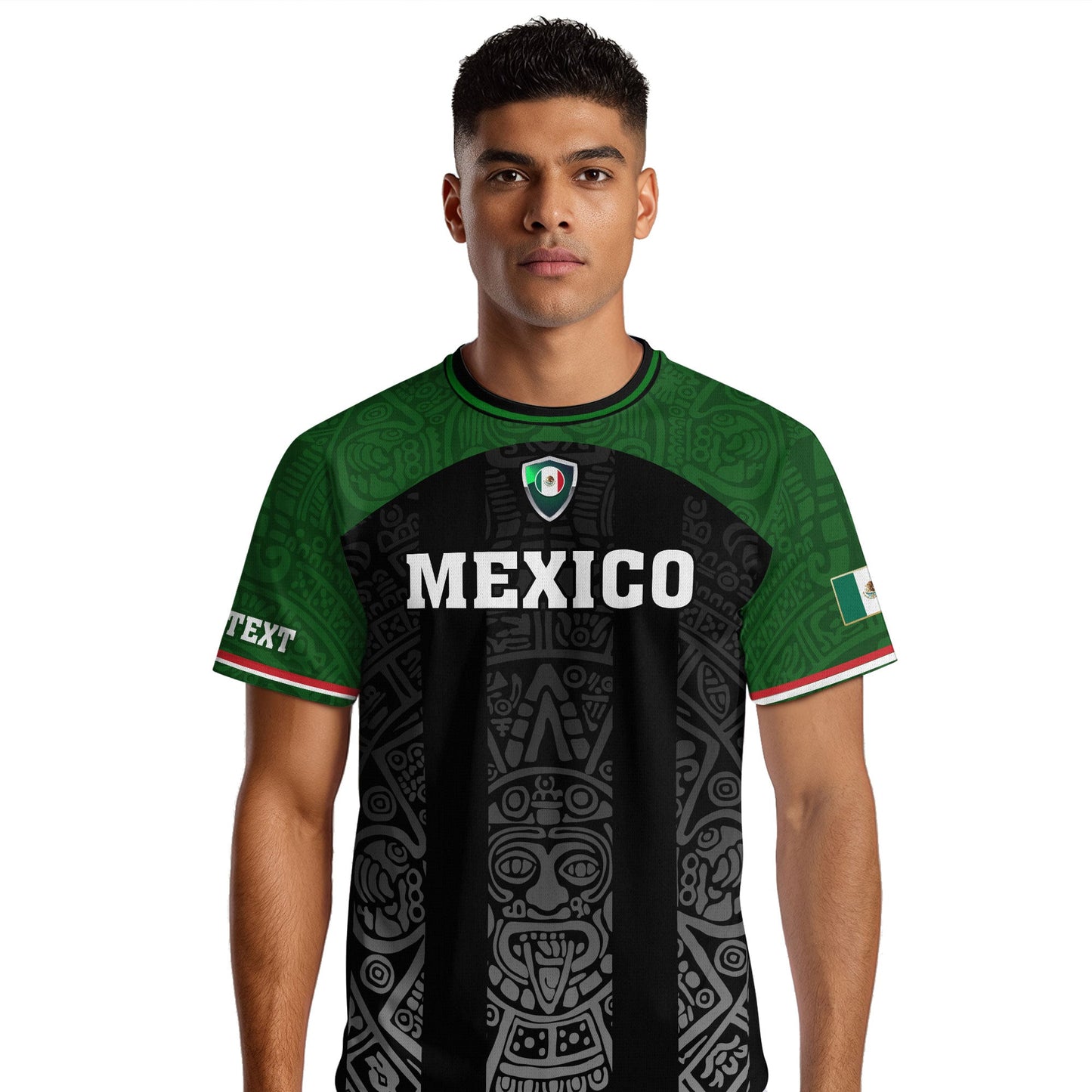 Custom Mexico Soccer Jersey Green Black Aztec Stripe Design