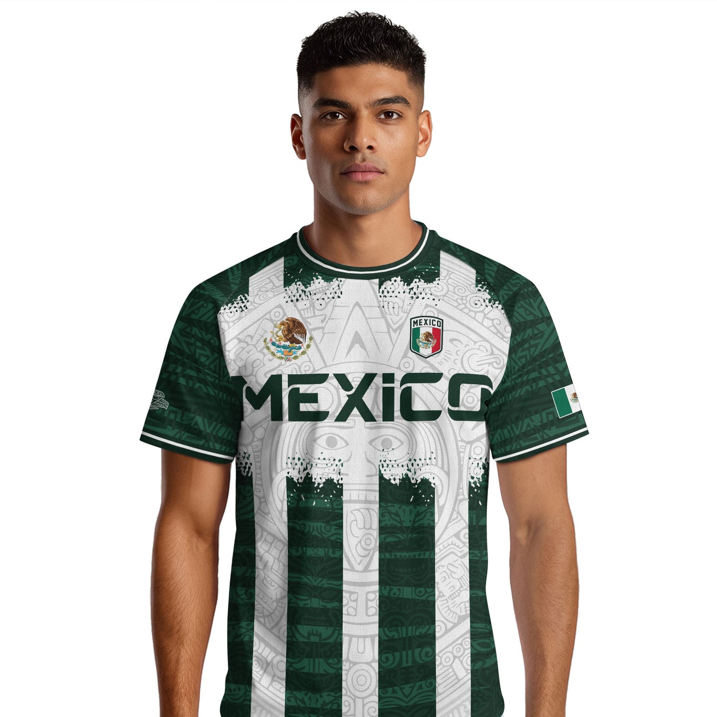 Mexico White Green Aztec Calendar Sun God Heritage National Soccer Jersey