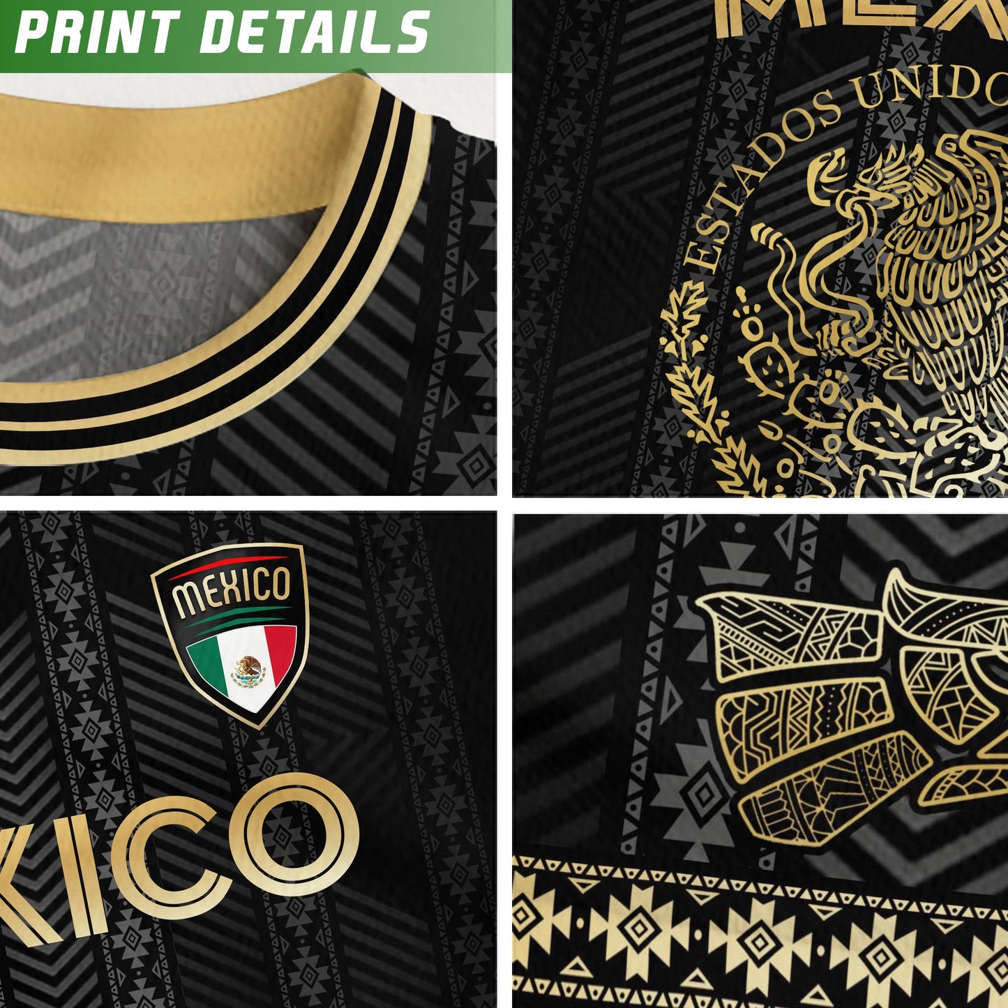 Mexico Soccer Jersey Black Gold Aztec Calendar Design