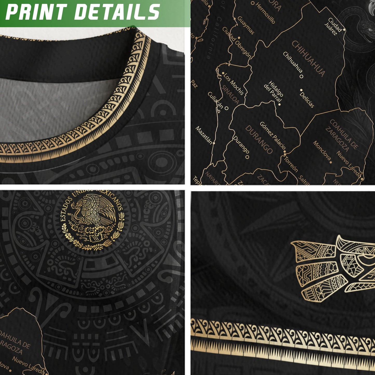 Mexico Aztec Heritage Soccer Jersey 3-Pack Bundle – Black Sunstone Map + Green Gold Eagle + Black Gold Eagle Crest
