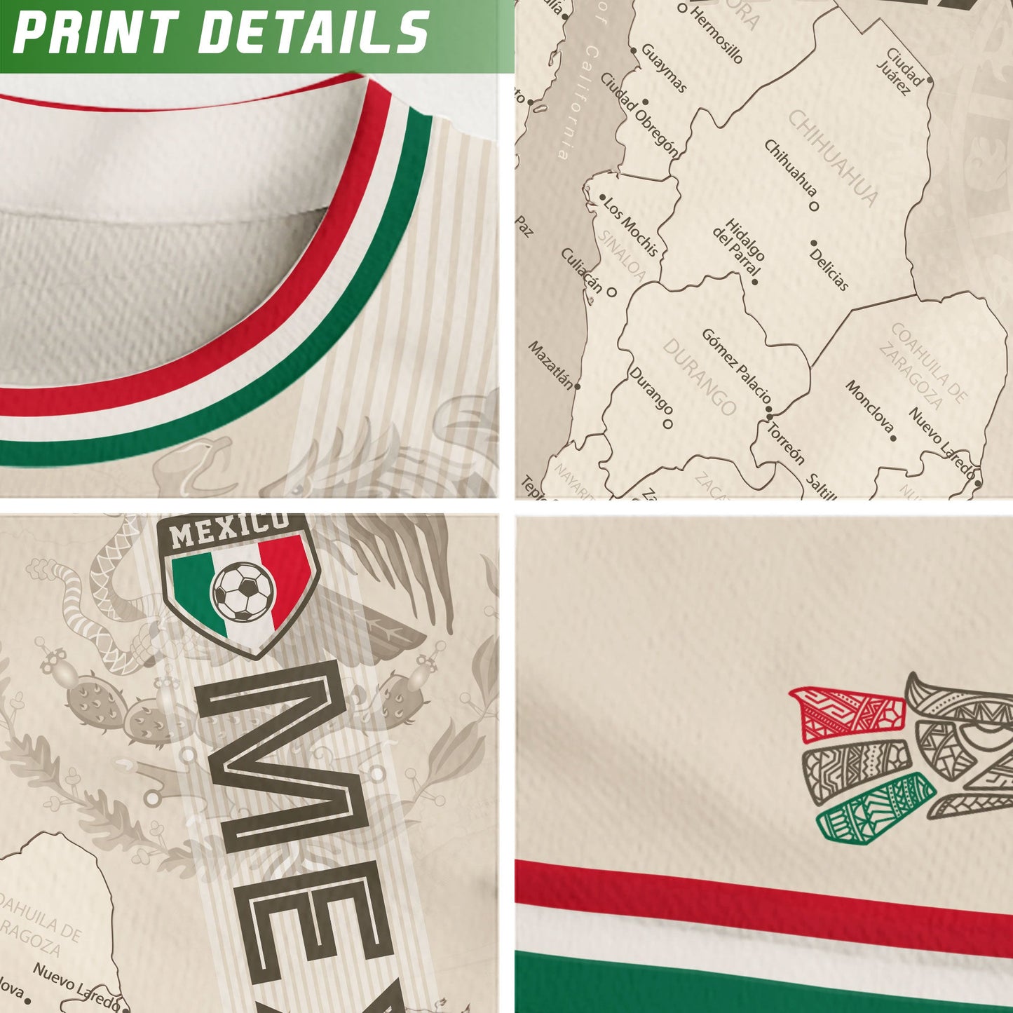 Mexico Kids Soccer Jersey Beige Map Aztec Design