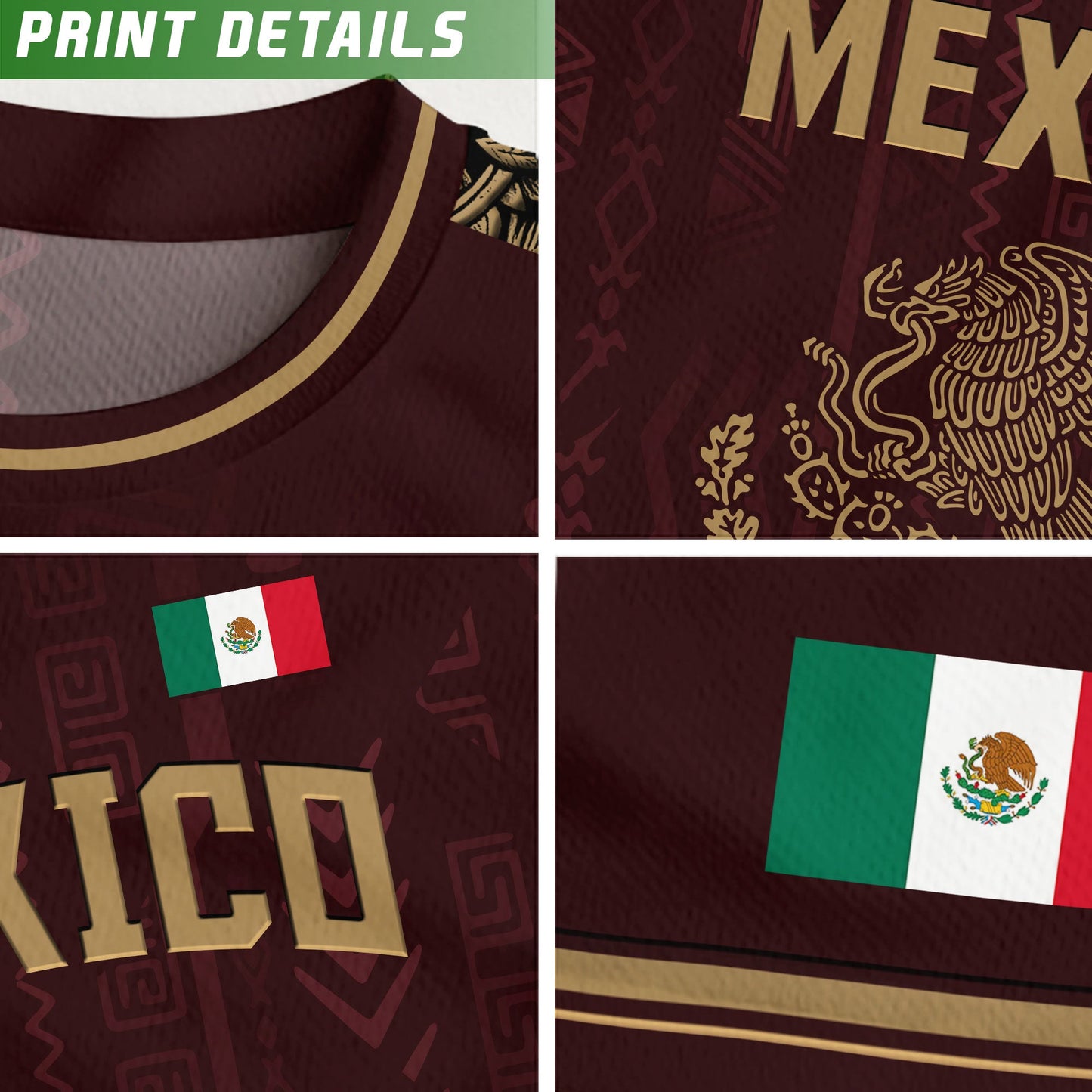 Mexico Burgundy Gold National Emblem Soccer Jersey