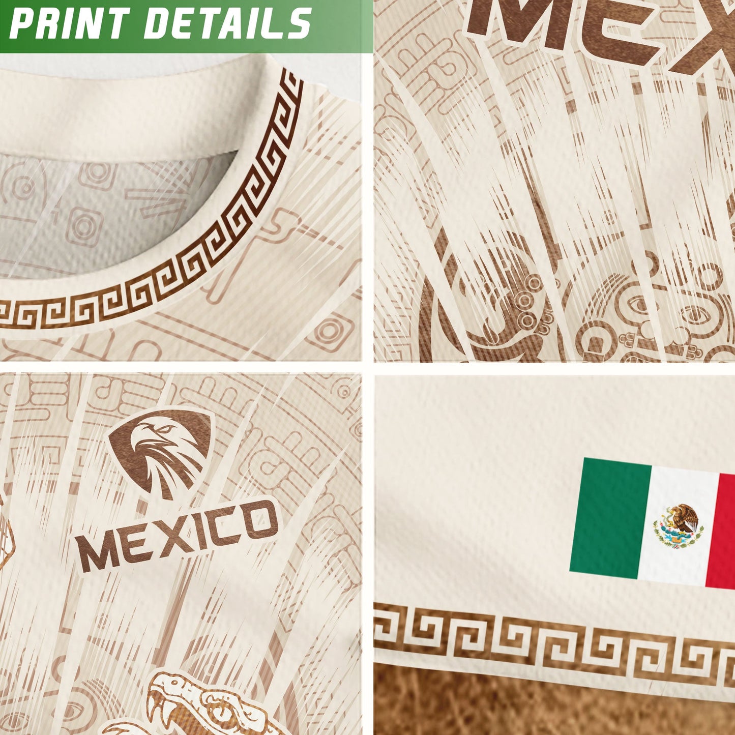 Mexico Cream Aztec Eagle Snake Ancient Art Heritage Mens Soccer Jersey